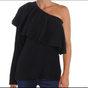 Aqua Cashmere Sweater Black One Shoulder Ruffle Women's sz Medium New